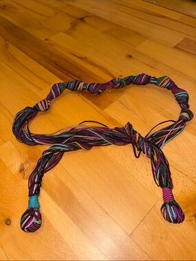 Multicolor Braided Cord Belt with Knot Details